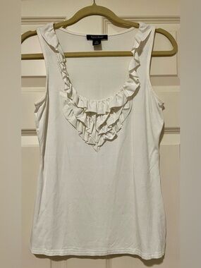 White House Black Market White Ruffle V-Neck Tank